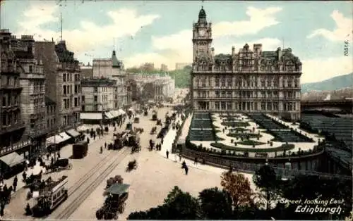 Ak Edinburgh Schottland, Princes Street, Blick nach Osten