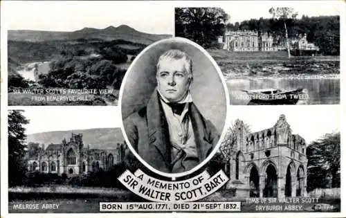 Ak Schottland, Dryburgh Abbey, Grab von Sir Walter Scott, Melrose Abbey