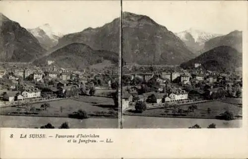 Stereo Ak Interlaken Kanton Bern Schweiz, Panorama, Jungfrau