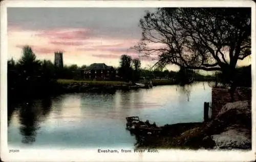 Ak Evesham Worcestershire England, Blick vom Fluss Avon