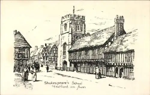 Künstler Ak Stratford upon Avon Warwickshire England, Shakespeares Schule