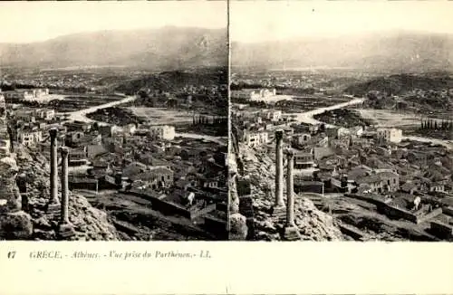 Stereo Ak Athen Griechenland, Blick vom Parthenon