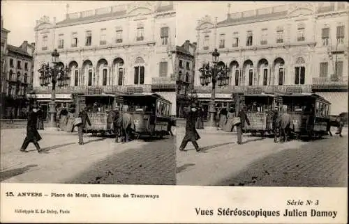 Stereo Ak Antwerpen Flandern, Place de Meir, Straßenbahnhaltestelle