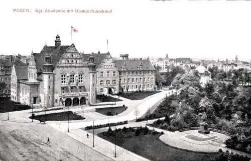 Ak Poznań Posen, Kgl. Akademie, Bismarckdenkmal