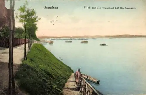 Ak Grudziądz Graudenz Westpreußen, Weichsel bei Hochwasser