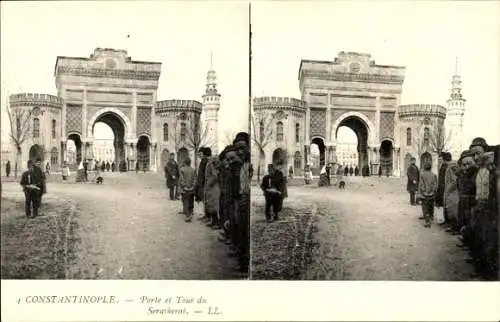 Stereo Ak Konstantinopel Istanbul Türkei, Tor und Turm von Seraskerat