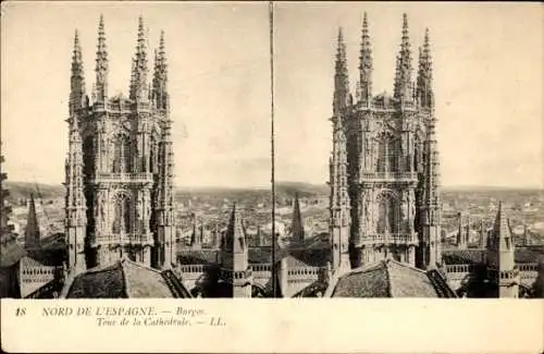 Stereo Ak Burgos Kastilien und León, Turm der Kathedrale