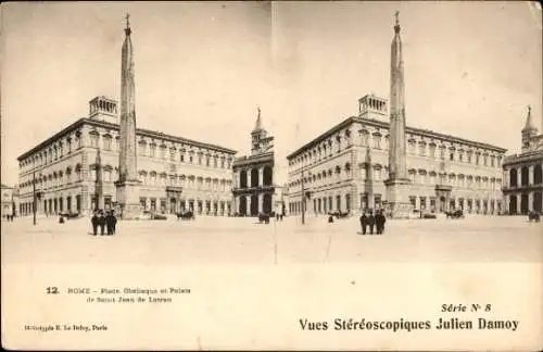 Stereo Ak Roma Rom Lazio, Platz, Obelisk, Palais St. Jean de Latran