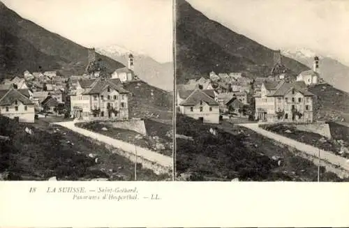 Stereo Ak Hospental Kt. Uri Schweiz, St. Gotthard, Panorama