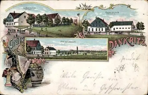 Litho Dänkritz Neukirchen an der Pleiße, Gasthof, Gesamtansicht