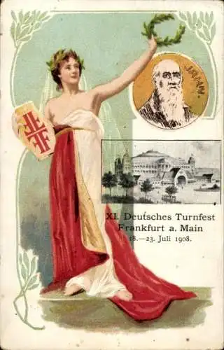 Passepartout Ak Frankfurt am Main, XI. Deutsche Turnfest 1908, Turnvater Jahn