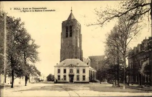 Ak Mol Antwerpen Flandern, L'Eglise et la Maison Communale