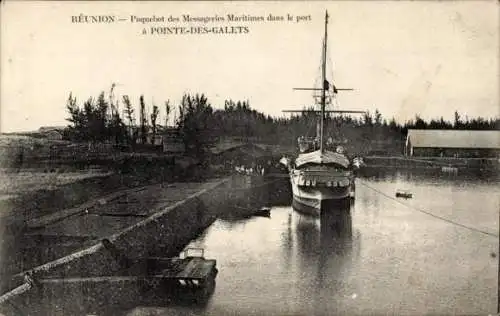 Ak Pointe des Galets Réunion, Linienschiff, Hafen, Messageries Maritimes