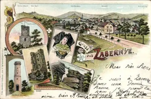 Litho Saverne Zabern Elsass Bas Rhin, Greifenstein, Großgeroldseck, Brotschturm