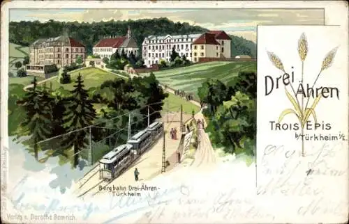 Litho Trois Épis Drei Ähren Elsass Haut Rhin, Bergbahn, Türkheim, Straßenbahn