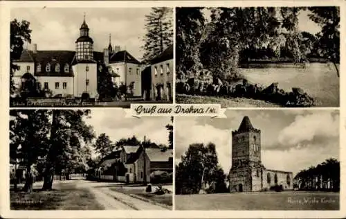 Ak Fürstlich Drehna Luckau in der Niederlausitz, Schloss, Schule, Am Ziegelteich, Ruine Wüste Kirche