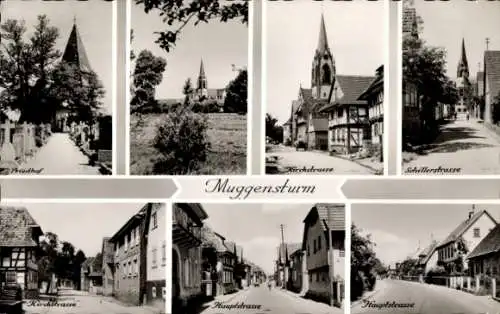 Ak Muggensturm in Baden, Friedhof, Kirchstraße, Schillerstraße, Hauptstraße