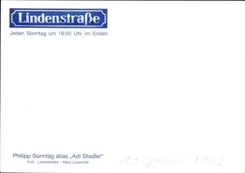 Ak Schauspieler Philipp Sonntag, Portrait, Serie Lindenstraße, Rolle Adi Stadler, Autogramm