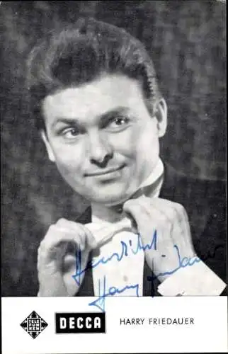 Ak Schauspieler und Sänger, Querbinder, Portrait, Telefunken, DECCA, Autogramm