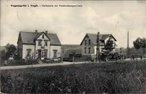 Ak Vogelsgrün Auerbach im Vogtland, Haltestelle der Postkraftwagenlinie