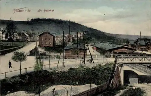 Ak Wilkau Haßlau in Sachsen, Am Bahnhof