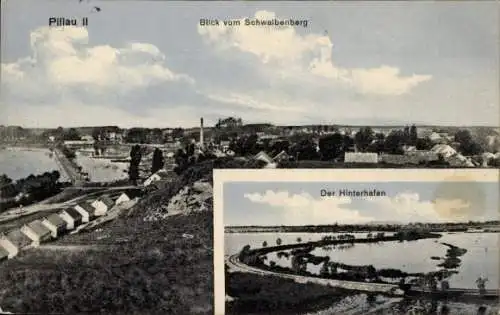 Ak Baltijsk Pillau Kaliningrad Ostpreußen, Blick vom Schwalbenberg, Hinterhafen
