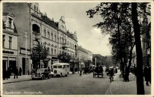 Ak Gussew Gumbinnen Ostpreußen, Königstraße, Autobus
