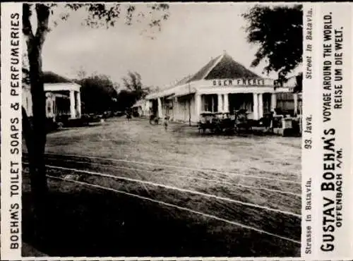 Foto Batavia Jakarta Java Indonesien, Straßenpartie, Reklame Gustav Boehm's Toilet Soaps