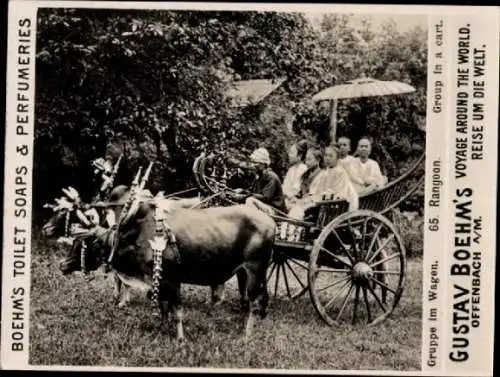 Foto Rangun Myanmar Burma, Gruppe im Wagen, Gustav Boehm's Toilet Soaps