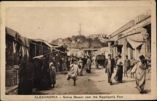 Ak Alexandria, Ägypten, Native Bazaar in der Nähe des Napoleons Fort