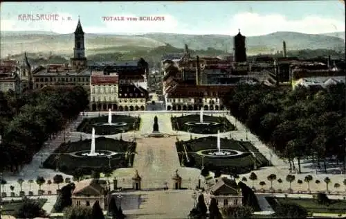 Ak Karlsruhe in Baden, Blick vom Schloss, Gesamtansicht