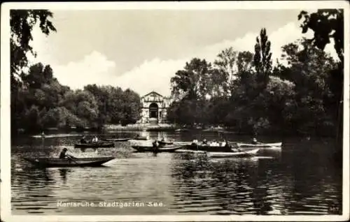 Ak Karlsruhe in Baden, Stadtgarten See, Teilansicht, Ruderboote