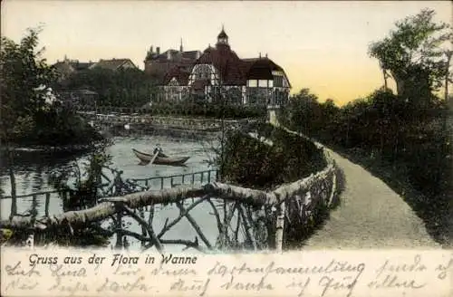 Ak Wanne Eickel Herne im Ruhrgebiet, Flora, Teilansicht, Ruderboot