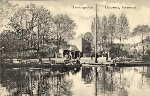 Ak Lübbenau im Spreewald, Landungsplatz, Kähne