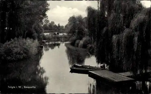 Ak Telgte in Westfalen, Ems, Steg, Ruderboot