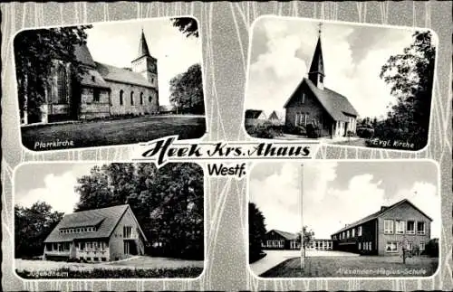 Ak Heek in Westfalen, Pfarrkiche, evangelische Kirche, Jugendheim, Alexander-Hegius-Schule