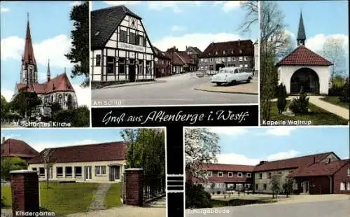 Ak Altenberge in Nordrhein Westfalen, St. Johannes Kirche, Kapelle Waltrup, Kindergarten, Schule