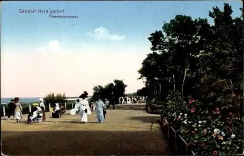 Ak Ostseebad Heringsdorf auf Usedom, Strandpromenade, Passanten