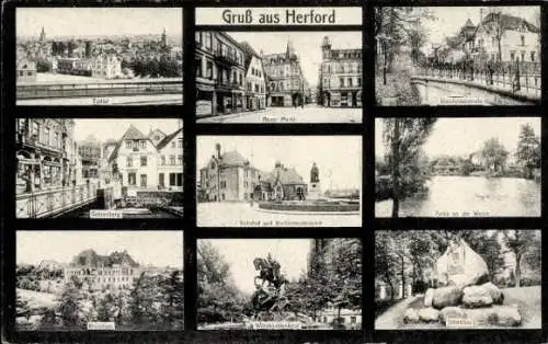 Ak Herford in Westfalen, neuer Markt, Bielefelderstraße, Gehrenberg, Wittekinddenkmal, Jahnstein