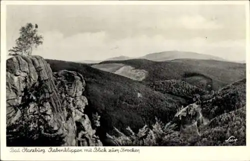 Ak Bad Harzburg am Harz, Rabenklippe, Blick zum Brocken, Panorama