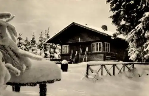 Ak Ilmenau in Thüringen, Waldgaststätte Bobhütte, Winter