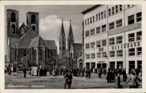 Ak Halberstadt am Harz, Fischmarkt, HO Warenhaus, Kirchen