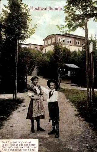 Ak Oybin in der Oberlausitz, Hochwaldbaude, Kinder, Tracht