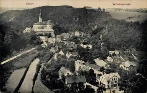 Ak Weesenstein Müglitztal Sachsen, Schloss, Panorama vom Ort