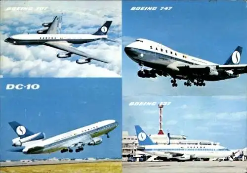 Ak Douglas DC 10, Boeing 747, Boeing 737, Passagierflugzeuge, Belgische Fluggesellschaft Sabena