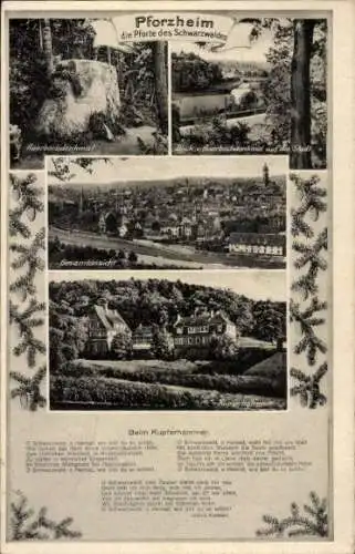 Ak Pforzheim im Schwarzwald, Gesamtansicht, Blick vom Auerbachdenkmal, Kupferhammer