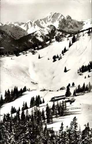 Ak Spitzingsee Schliersee in Oberbayern, Firstalmen, Skigebiet, Risserkogel, Plankenstein, Winter