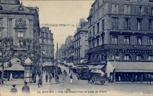 Ak Rouen Seine Maritime, Rue du Grand Pord, Quai de Paris, Straßenbahn