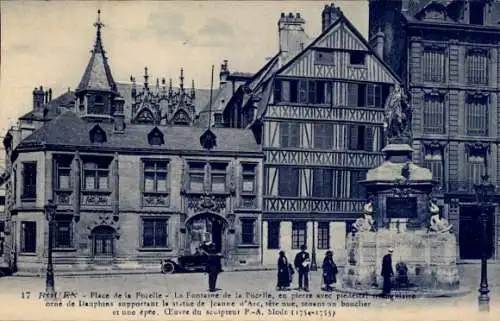 Ak Rouen Seine Maritime, Place de la Pucelle, Fontaine de la Pucelle