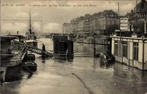 Ak Rouen Seine Maritime, La Crue de la Seine, Quai de la Bourse, 31. Januar 1910